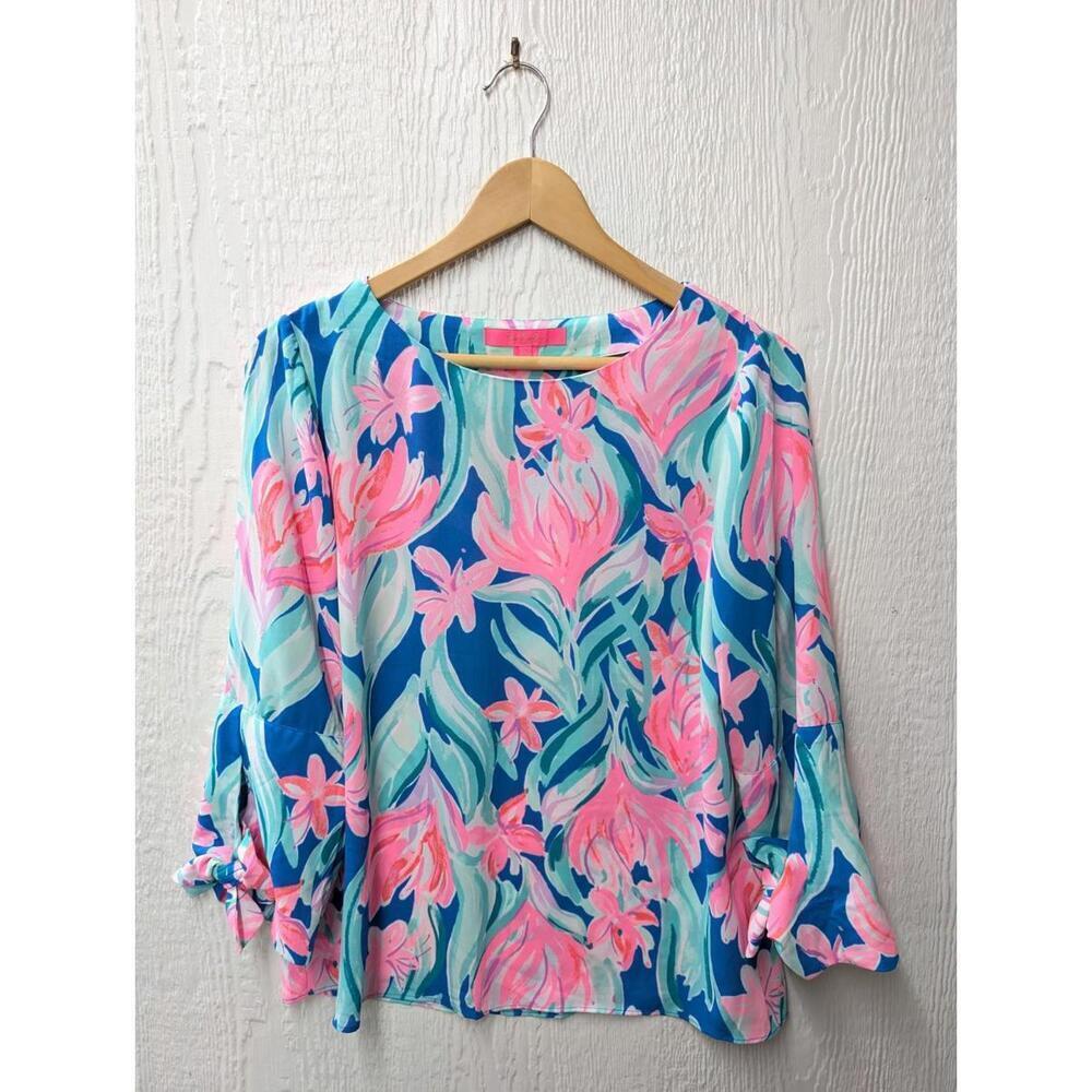Lilly Pulitzer Langston Blouse Top Dream a Little Dream Tropical Size Small